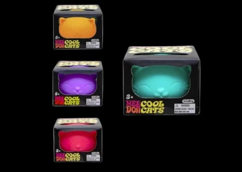NeeDoh Cool Cat Squishy Fidget Toy 4x Lot Pink/Purple/Yellow/Blue