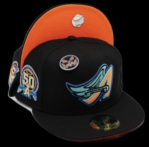 New Era Anaheim Angels CapsuleWeen Collection 50th Anniversary Capsule Hats Exclusive 59Fifty Fitted Hat Black/Orange