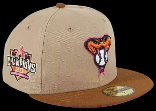 New Era Arizona Diamondbacks PBJ 20th Anniversary Champions Patch Snakehead Hat Club Exclusive 59Fifty Fitted Hat Tan/Brown