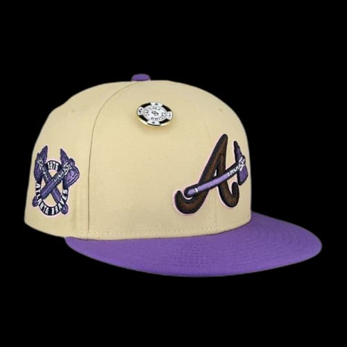 New Era Atlanta Braves Vegas Gold Collection 1876 Patch 59Fifty Fitted Hat Tan/Grey
