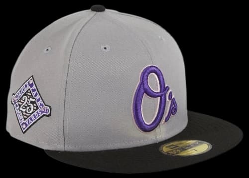 New Era Baltimore Orioles Fuji 25th Anniversary Patch Alternate Hat Club Exclusive 59Fifty Fitted Hat Grey/Black