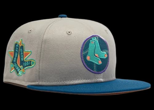 New Era Boston Red Sox Ocean Drive 1961 All Star Game Patch Hat Club Exclusive 59Fifty Fitted Hat Stone/Indigo/Peach