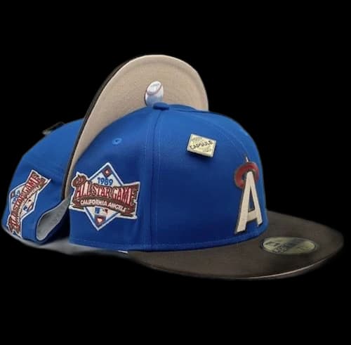 New Era California Angels Blue Nitro Collection (Friends and Family) 1989 All Star Game Capsule Hats Exclusive 59Fifty Fitted Hat Blue/Peach