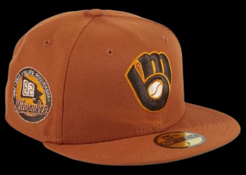 New Era Campfire Milwaukee Brewers 25th Anniversary Patch Hat Club Exclusive 59Fifty Fitted Hat Burnt Orange