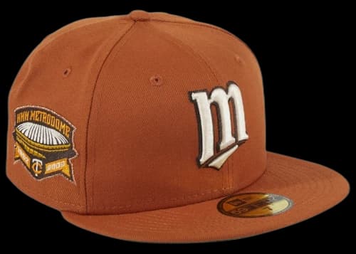 New Era Campfire Minnesota Twins Metrodome Patch Hat Club Exclusive 59Fifty Fitted Hat Burnt Orange