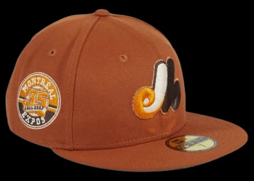 New Era Campfire Montreal Expos 35th Anniversary Patch Hat Club Exclusive 59Fifty Fitted Hat Burnt Orange