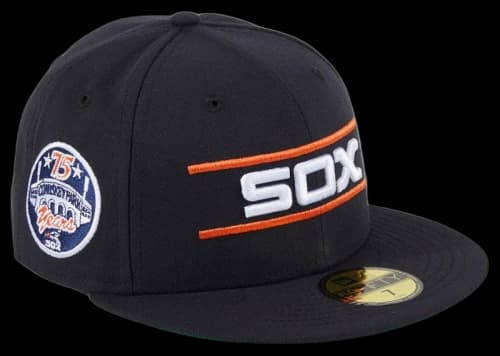 New Era Chicago White Sox Cool Fall Fashion 75th Anniversary Patch Hat Club Exclusive 59Fifty Fitted Hat Navy/Orange