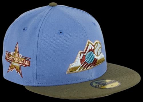 New Era Colorado Rockies Great Outdoors 2021 All Star Game Patch Hat Club Exclusive 59Fifty Fitted Hat Indigo/Olive