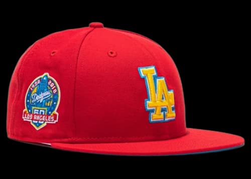 New Era Los Angeles Dodgers Hat Wheels 60th Anniversary Patch Hat Club Exclusive 59Fifty Fitted Hat Red