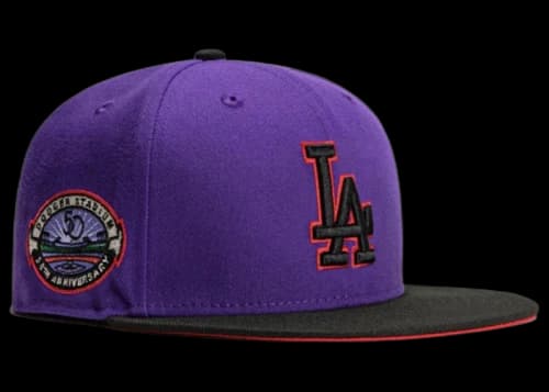 New Era Los Angeles Dodgers T-Dot 50th Anniversary Stadium Patch Hat Club Exclusive 59Fifty Fitted Hat Purple/Black