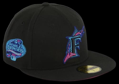 New Era Miami Marlins Cyberpunks 2003 World Series Patch Hat Club Exclusive 59Fifty Fitted Hat Navy