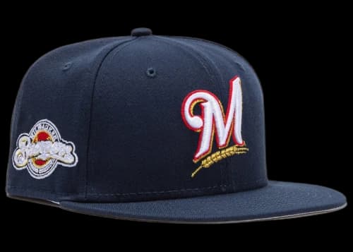 New Era Milwaukee Brewers Beer Pack Logo Patch Hat Club Exclusive 59Fifty Fitted Hat Navy