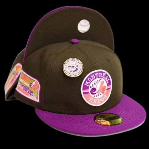 New Era Montreal Expos No Bad Brims 2.0 Olympic Stadium Capsule Hats 59Fifty Fitted Hat Brown/Purple