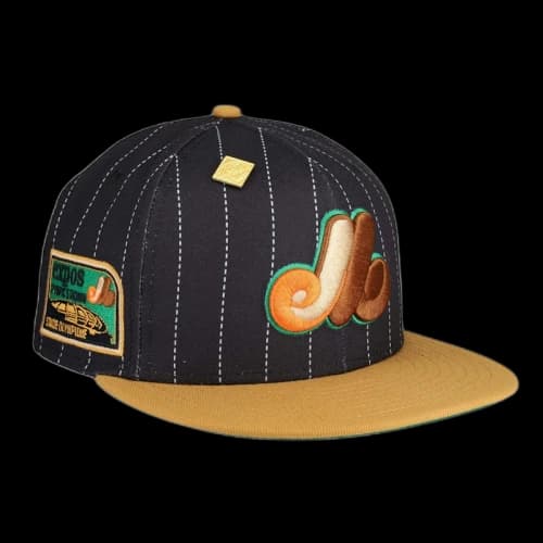 New Era Montreal Expos Pinstripe Olympic Stadium Capsule Hats Exclusive 59Fifty Fitted Hat Black/Green