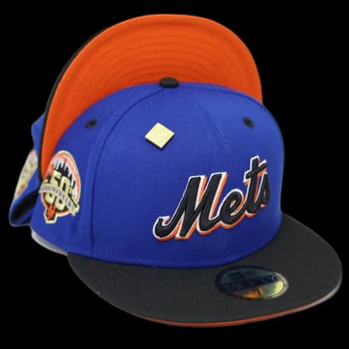 New Era New York Mets 50th Anniversary Patch Capsule Hats Exclusive 59Fifty Fitted Hat Blue/Orange