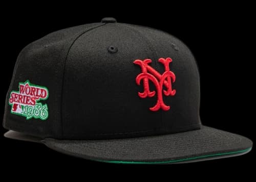 New Era New York Mets Aux Pack 1986 World Series Patch Hat Club Exclusive 59Fifty Fitted Hat Black