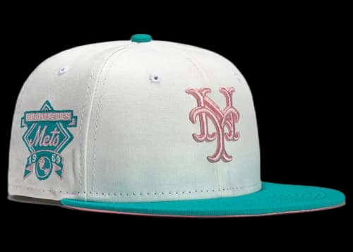 New Era New York Mets Monaco 1969 World Series Patch Hat Club Exclusive 59Fifty Fitted Hat Stone/Peach