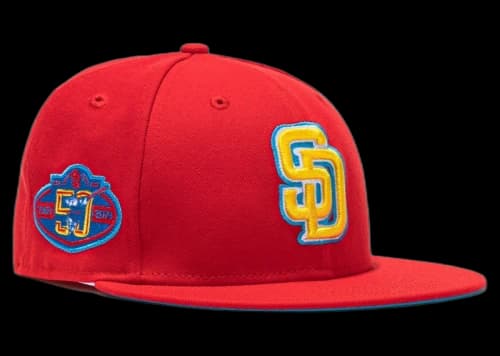 New Era San Diego Padres Hat Wheels 50th Anniversary Patch Hat Club Exclusive 59Fifty Fitted Hat Red