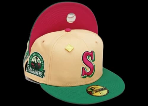 New Era Seattle Mariners 30th Anniversary Patch Capsule Hats 59Fifty Fitted Hat Peach/Red