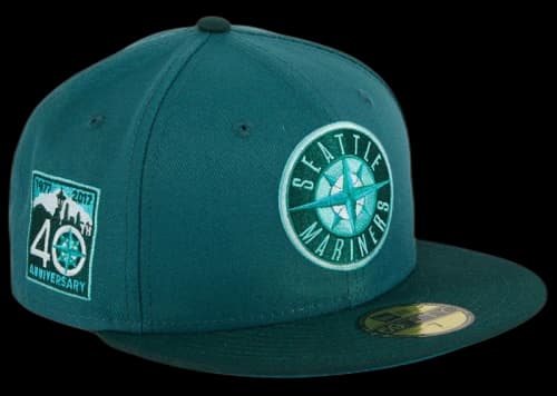 New Era Seattle Mariners 40th Anniversary Patch Logo Hat Club Exclusive 59Fifty Fitted Hat Teal/Green