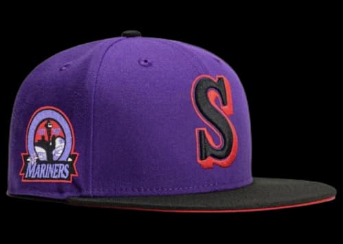 New Era Seattle Mariners T-Dot 30th Anniversary Patch Hat Club Exclusive 59Fifty Fitted Hat Purple/Black