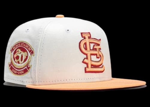New Era St Louis Cardinals Monaco 30th Anniversary Stadium Patch Hat Club Exclusive 59Fifty Fitted Hat Stone/Peach