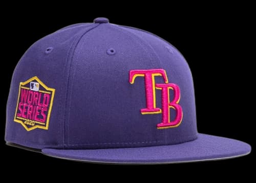 New Era Tampa Bay Rays Taco Pack 2020 World Series Patch Hat Club Exclusive 59Fifty Fitted Hat Purple/Gold