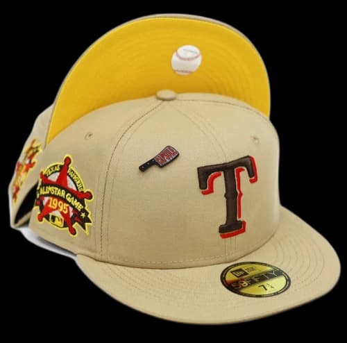 New Era Texas Rangers Capsule Nights of Terror 1995 All Star Game 59Fifty Fitted Hat Tan/Yellow