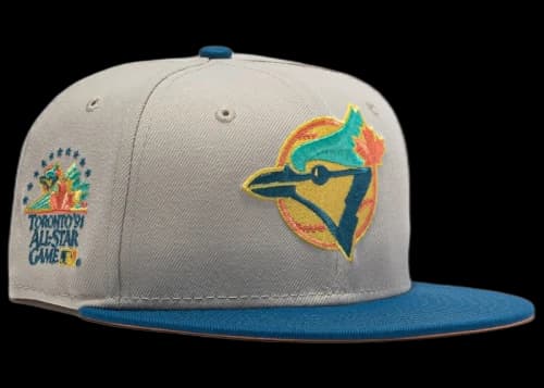 New Era Toronto Blue Jays Ocean Drive 1991 All Star Game Patch Hat Club Exclusive 59Fifty Fitted Hat Stone/Indigo/Peach