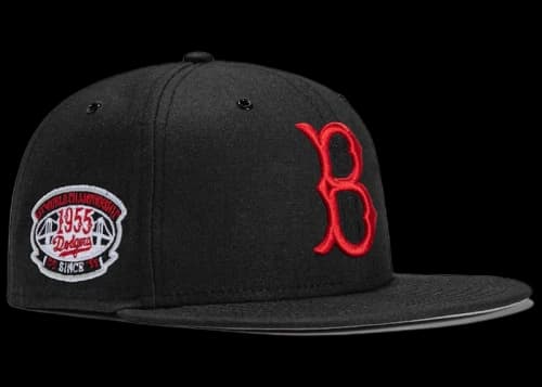 New Era x Hat Club Exclusive Aux Pack Vinyl Brooklyn Dodgers 1955 World Series Patch 59Fifty Fitted Hat Black