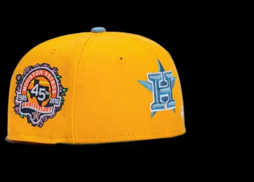 New Era x Hat Club Exclusive Jae Tips Forever Houston Astros 45th Anniversary Patch 59Fifty Fitted Hat Gold/Light Blue