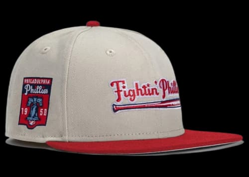 New Era x Hat Club Exclusive Stone Dome Philadelphia Phillies 1950 Patch Fightin Phillies 59Fifty Fitted Hat Stone