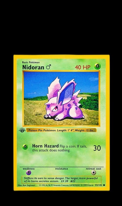 Nidoran 1999 Pokemon TCG Base Set 1st Edition #55/102 (PSA or BGS Graded)