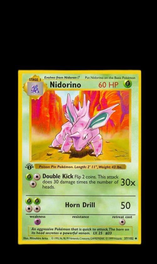 Nidorino 1999 Pokemon TCG Base Set 1st Edition #37/102 (PSA or BGS Graded)
