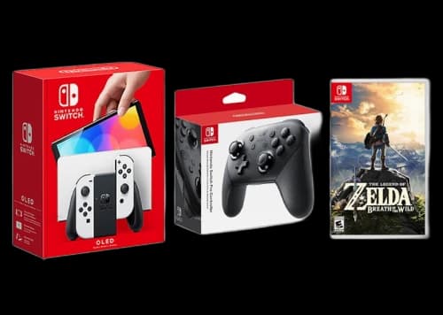 Nintendo Switch OLED with Pro Controller and The Legend of Zelda: Breath of the Wild Game Bundle NS-HEGSKAAAA White
