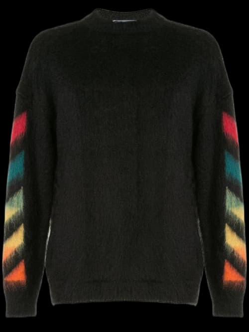 OFF-WHITE Brushed Mohair Diag Arrows Logo Knit Sweater Black/Rainbow