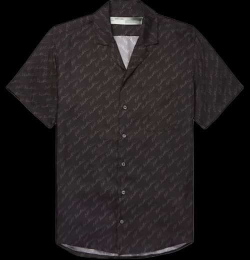 OFF-WHITE Camp Collar Logo Print Silk Shirt Black/Grey