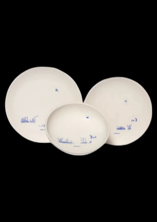 OFF-WHITE Ceramic Lunch Plate and Bowl Set White/Brilliant Green