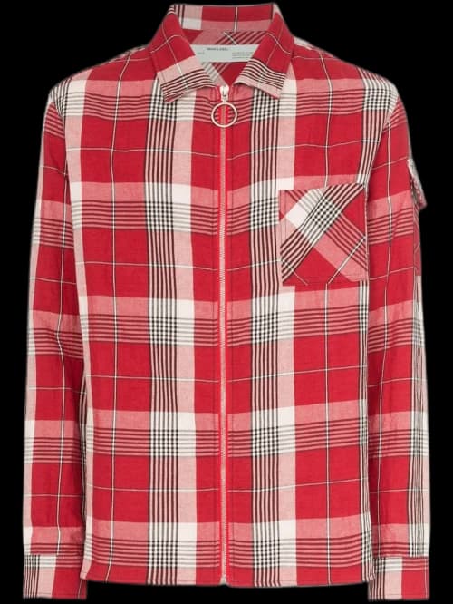 OFF-WHITE Checkered Zip Up Skulls Flannel Shirt Red/Multicolor