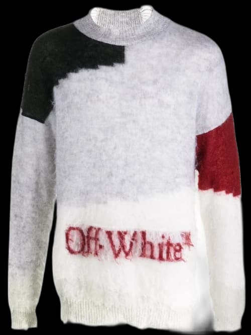 OFF-WHITE Color Block Logo Knit Sweater Melange Grey/Red