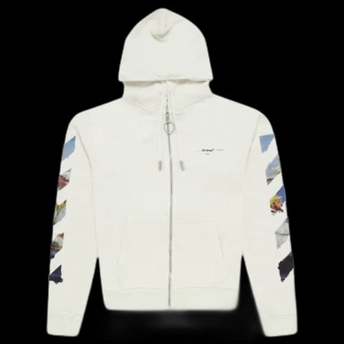 OFF-WHITE Diag Print Zip Up Hoodie White/Multicolor
