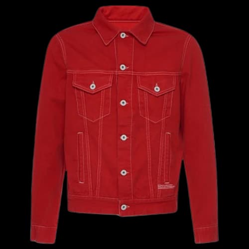 OFF-WHITE Diag Skulls Graphic Denim Jacket Red/Multicolor