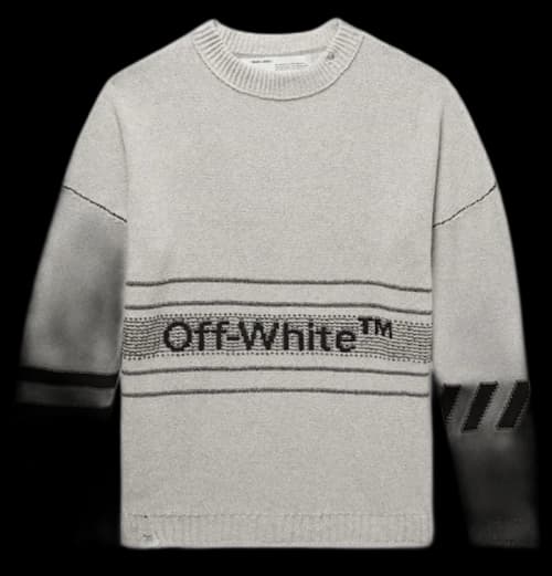 OFF-WHITE Distressed Logo Intarsia Sweater Grey/Black