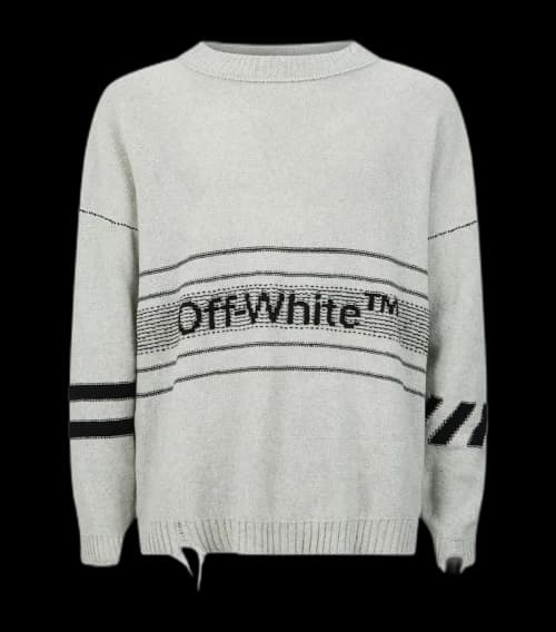 OFF-WHITE Distressed Logo Intarsia Wool Sweater Grey/Black