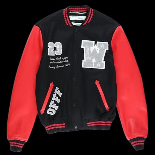 OFF-WHITE Eagle Logo Leather Sleeve Varsity Jacket Black/Red/White