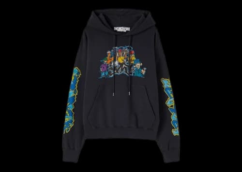 OFF-WHITE Graffiti-Print Cotton Hoodie Outerspace Grey/Multicolor