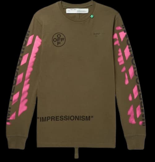 OFF-WHITE Impressionism' Diag Stencil L/S T-Shirt Army Green/Pink/Black