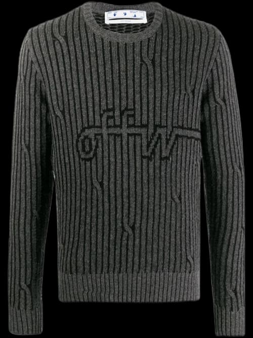 OFF-WHITE Intarsia Knit Jumper Sweater Dark Grey