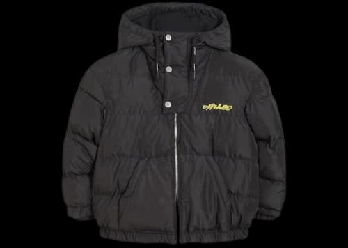 OFF-WHITE Kids Script Logo Puffer Jacket Black/Yellow