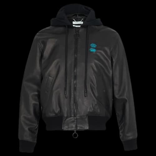 OFF-WHITE Leather Hooded Bomber Jacket Black